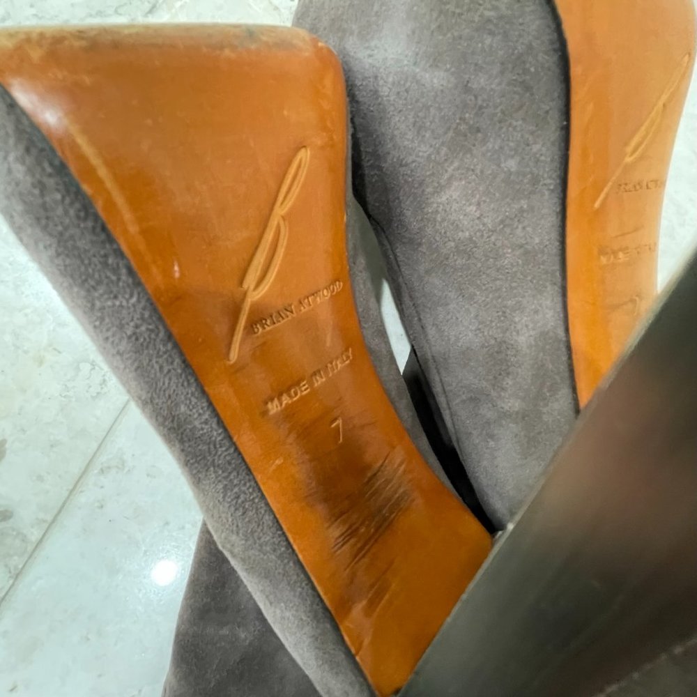 BRIAN ATWOOD {7} Booties Grey Metal Suede(?) Rear Zipper - Picture 11 of 14